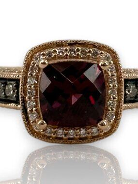 LeVian 14kt Rose Strawberry Gold Raspberry Rhodolite Garnet Diamond Size 7 Ring